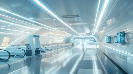Obraz premium Futuristic airport with automated check-in systems, AI security, and sleek, ultra-modern design elements
