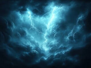 intense stormy sky with multiple cloud-to-ground lightning strikes illuminating the dark clouds, creating a dramatic and electrifying atmosphere for weather-related themes