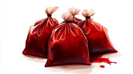 Blood donation bags filled and sealed on a white background medical supplies for healthcare. Generative AI