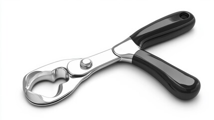 Obraz premium Sleek Black and Chrome Can Opener on White Background Stock Photo for Kitchen Tool Kitchenware and Culinary Equipment Designs. Generative AI