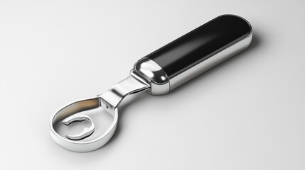 Obraz premium Sleek Stainless Steel Can Opener with Black Handle on White Background. Generative AI