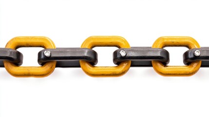 Obraz premium Heavy-Duty Industrial Chain with Black and Yellow Links on White Background. Generative AI
