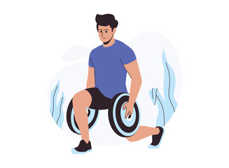 Illustration of Man Performing Lunges with Weights