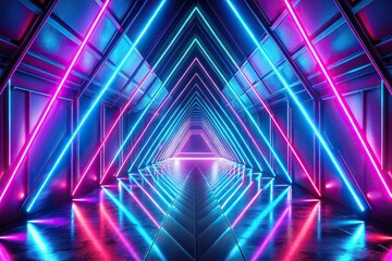 Obraz premium futuristic neon tunnel with blue and pink laser glow geometric Tilted Angle
