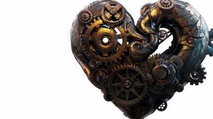 Obraz premium a heart intertwined with gears and clockwork, illustrating the balance between emotions and logic