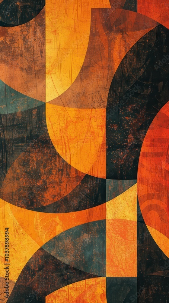Poster colorful retro wallpaper showcasing abstract shapes and patterns in warm tones, perfect for enhancin