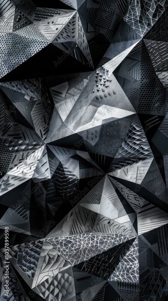 Poster intricate monochrome geometric wallpaper showcasing a variety of patterns and textures in a striking