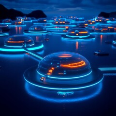 Sci-fi underwater city, glowing bioluminescent creatures, futuristic architecture