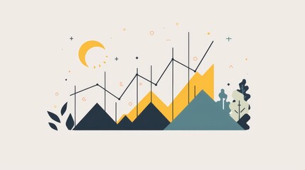 Minimalistic line art of a stock market graph illustrating financial growth with clean lines and balanced design
