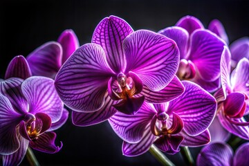 Fototapeta premium Purple orchids with dark background close-up of vibrant details