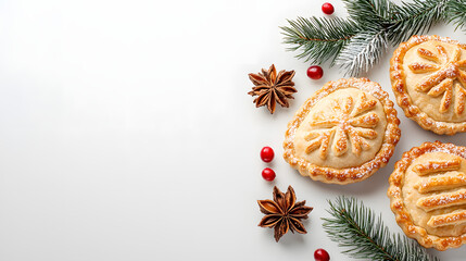 An image of a seasonal dessert featuring a unique mince pies, exuding happiness with a Christmas and New Year theme