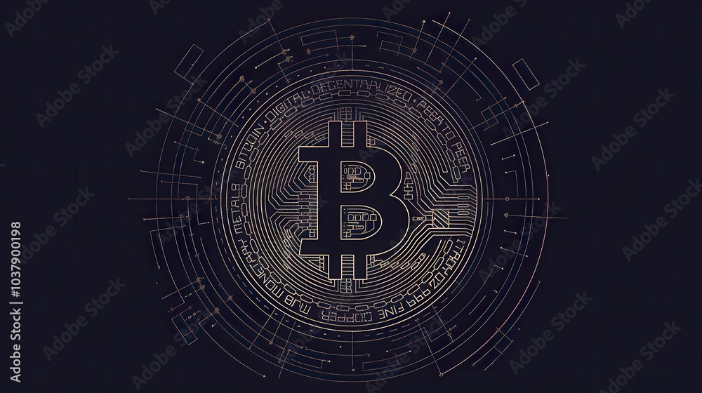Fototapete a minimalist line art representation of a digital coin symbolizing cryptocurrency transactions in a 