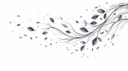 Autumn leaves gracefully swirling in the wind, capturing the essence of seasonal change in a minimalistic line art design