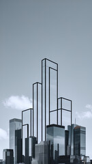 Obraz premium minimalist city skyline featuring clean lines and geometric shapes, showcasing modern architecture against clear sky. design emphasizes simplicity and elegance