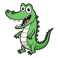 alligator Vector Illustration | Linocut, Kawaii, Cartoon, Clipart, Line Art Design.