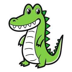 alligator Vector Illustration | Linocut, Kawaii, Cartoon, Clipart, Line Art Design.