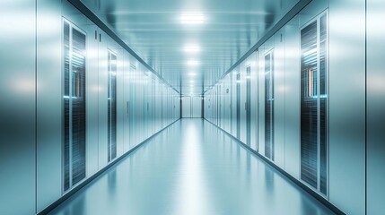 Fototapeta premium Spaceship corridors, emergency lighting, metallic walls, high-tech panels