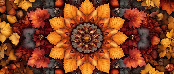 Fototapeta premium Vibrant autumn leaves and floral patterns creating a stunning visual harmony in nature's palette of colors and textures