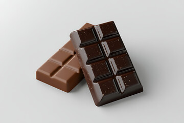 Two chocolate bars, one dark and one milk, displayed on a light background.