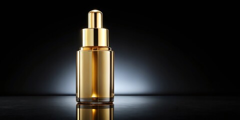 Naklejka premium Luxurious serum cosmetic in gold bottle on elegant black background