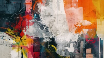 Bold modern art wallpaper featuring striking splashes of color in an urban style for contemporary decor