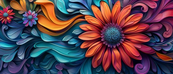 Colorful Floral Abstract Design with Vivid Shapes