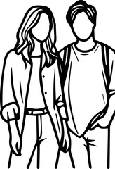 Black Line Art Happy Friendship Photo Pose Hand Drawn Illustration