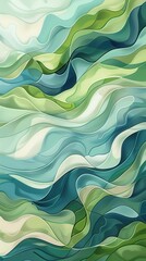 Fototapeta premium Abstract waves wallpaper featuring soft blues and greens flowing seamlessly across the surface for a calming visual experience