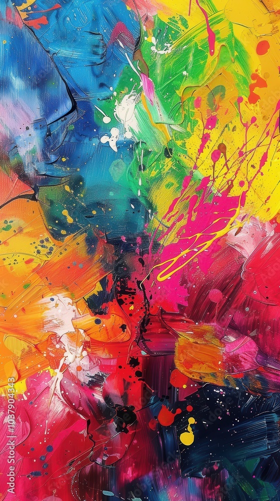 Aufkleber vibrant abstract expressionist wallpaper with colorful splashes and dynamic brush strokes enhancing 