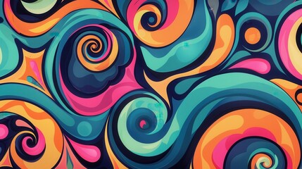Fototapeta premium Vibrant psychedelic wallpaper featuring swirling patterns in bright colors and abstract designs perfect for creative spaces