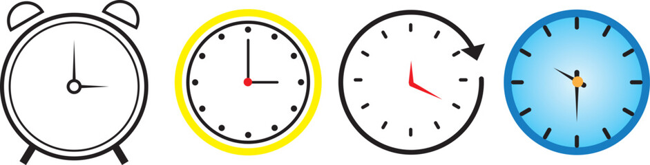 Vector Time and Clock icons set. Alarm clock concept. Time icon.