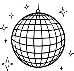 minimalist disco ball with stars, abstract disco ball silhouette, retro disco ball with stars, Disco ball icon, Disco ball with stars icon vector