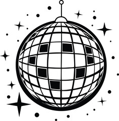 minimalist disco ball with stars, abstract disco ball silhouette, retro disco ball with stars, Disco ball icon, Disco ball with stars icon vector