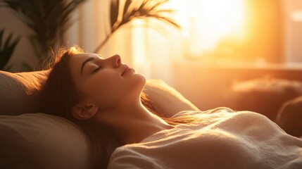 A client shares personal struggles while relaxing on a couch in a warm, inviting psychologist's office with soft lighting