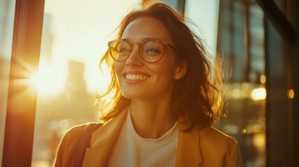 Hopeful client leaving therapy session with a smile, basking in sunlight streaming through the office windows
