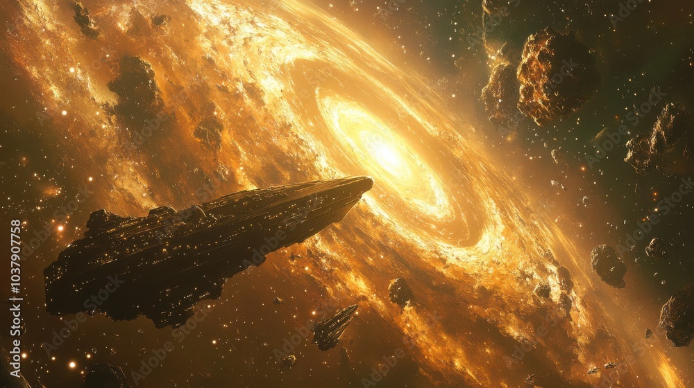 Poster a spaceship explores the edge of the known universe, discovering a fascinating new galaxy cluster fi
