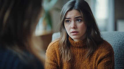 Client shares a deeply personal and traumatic experience during a therapy session in a supportive and comforting environment