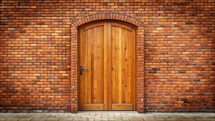 Massive wooden door set in a red brick wall archway