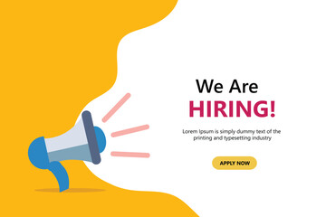 We are hiring banner with megaphone flat illustration