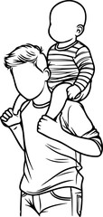 Black Line Art Cutie Baby Friendship Brotherhood Cradle Pose Hand Drawn Illustration