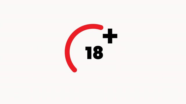 Age limit 18 Plus Video, Not Allowed sign animation on a white background.