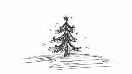 A minimalist drawing of a simple holiday card with a festive tree and stars capturing the essence of seasonal joy and personal touch