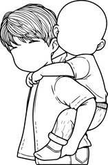 Black Line Art Cutie Baby Friendship Brotherhood Cradle Pose Hand Drawn Illustration