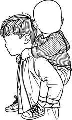 Black Line Art Cutie Baby Friendship Brotherhood Cradle Pose Hand Drawn Illustration