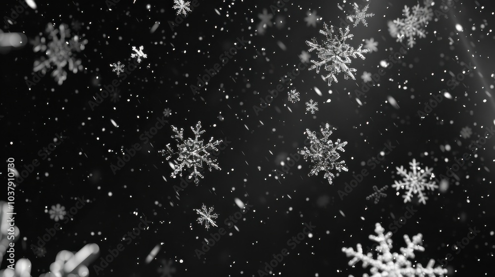 Poster elegant line art of falling snowflakes, creating a minimalistic winter atmosphere for holidays