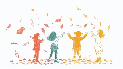Children joyfully play with autumn leaves in a vibrant display of seasonal fun and laughter