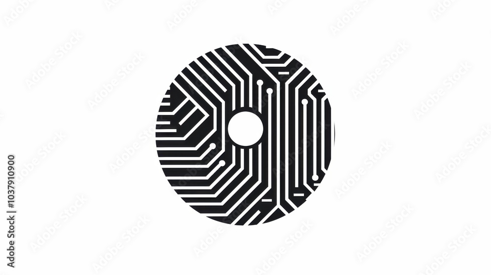 Fototapete minimalist line art of a digital coin showcasing clean lines and a modern design symbolizing cryptoc