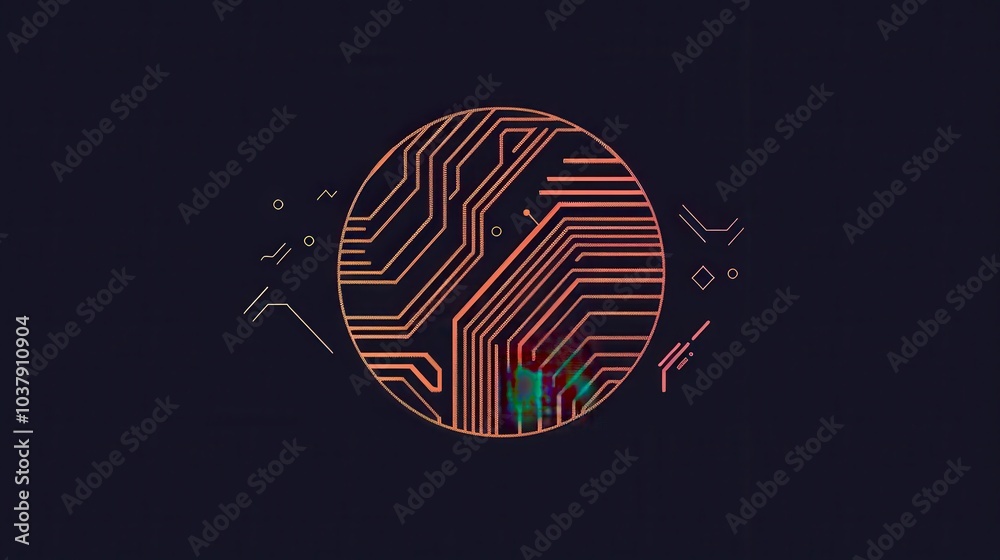 Fototapete minimalist line art of a digital coin featuring circuit patterns, illustrating modern cryptocurrency