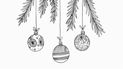 Minimalistic line art of festive Christmas tree decorations showcasing playful designs and simple elegance for holiday cheer