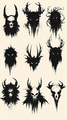 Fototapeta premium A collection of nine dark and eerie animal skull illustrations with unique designs.